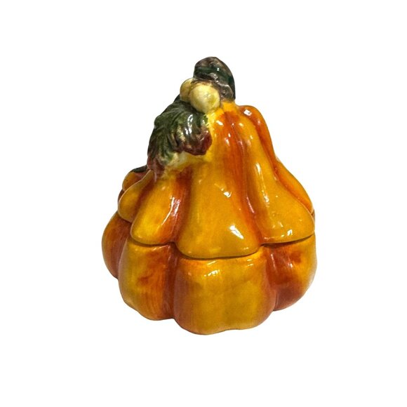 Ceramic Pumpkin-Shaped Tea Light Candle Holder With Lid - Picture 2 of 8